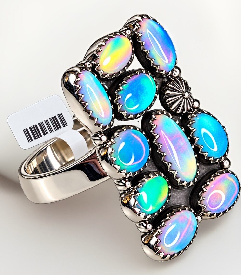 Aurora Opal Sterling Silver Southwest Square Cluster Statement Ring Adjust 7.9g